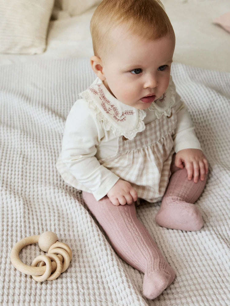 Pink Bubble Romper Long Sleeve Bodysuit Cardigan and Tights 4