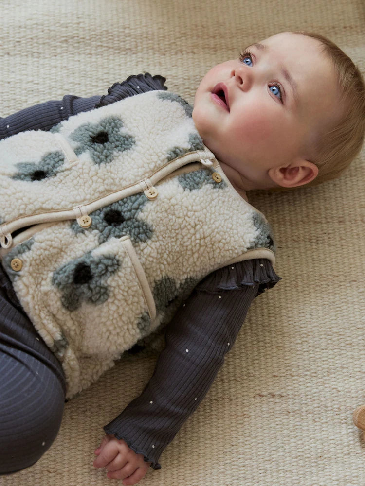 Grey Floral Baby Long Sleeve Top and Leggings with Gilet Set 3