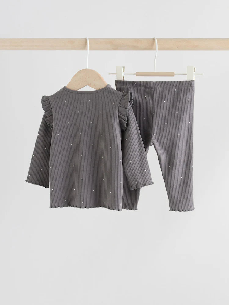 Grey Floral Baby Long Sleeve Top and Leggings with Gilet Set 3