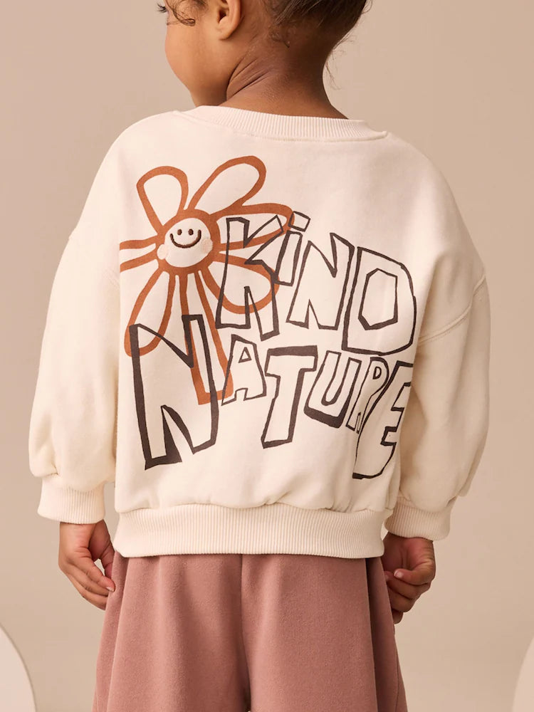 Cream Flower Graphic Print Crew Neck Sweatshirt