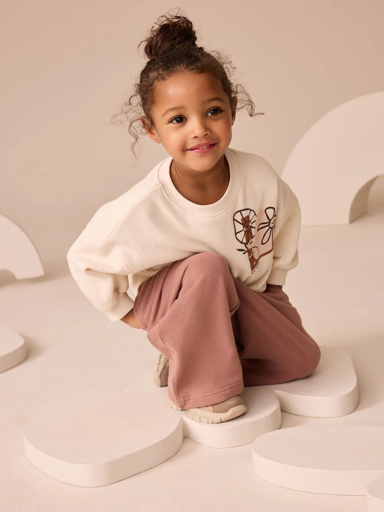 Cream Flower Graphic Print Crew Neck Sweatshirt