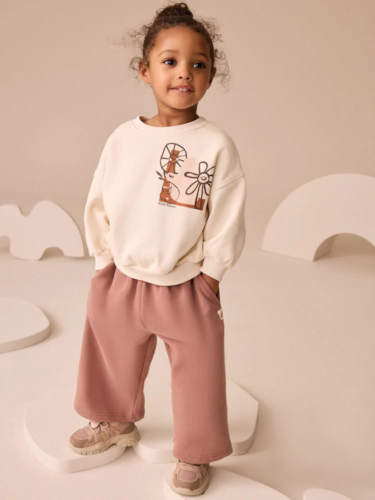 Cream Flower Graphic Print Crew Neck Sweatshirt