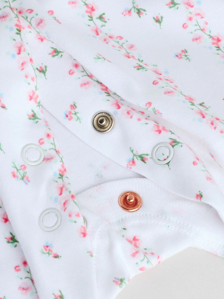 White/Pink 4 Pack Baby Sleepsuit