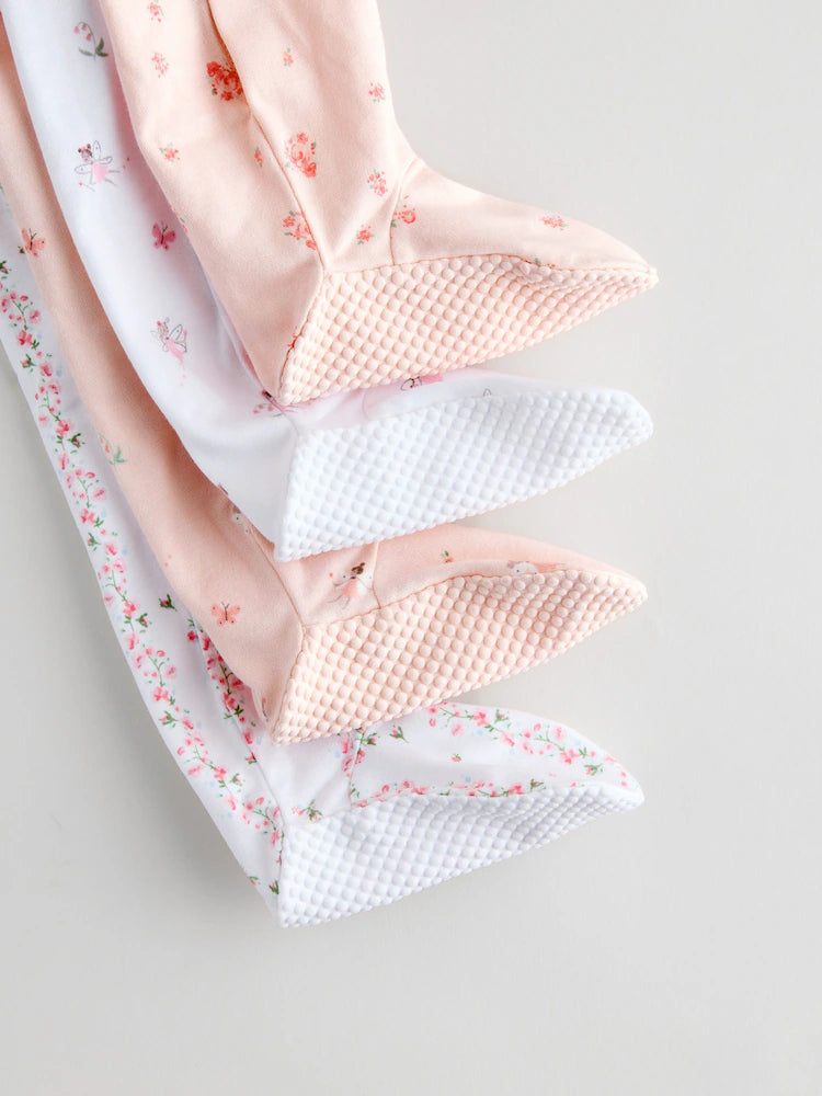 White/Pink 4 Pack Baby Sleepsuit