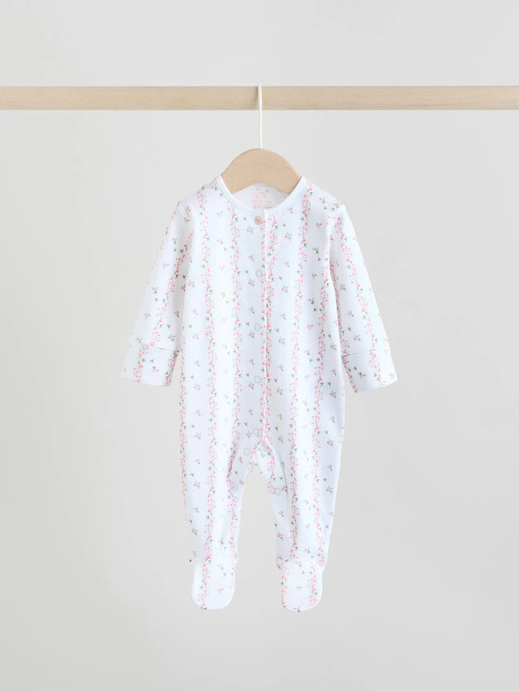 White/Pink 4 Pack Baby Sleepsuit