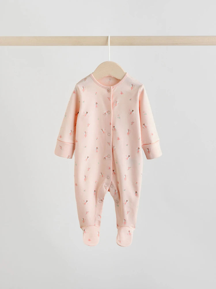 White/Pink 4 Pack Baby Sleepsuit