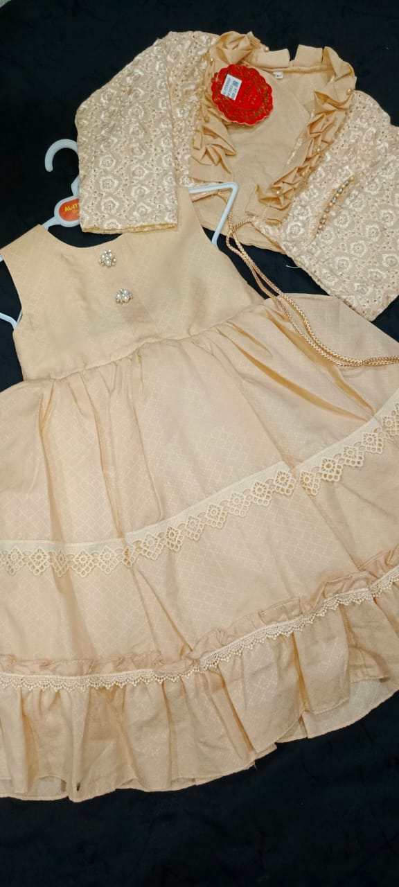 Baby Girl cream-colored dress and matching jacket set
