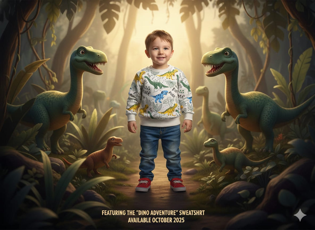 Child's long-sleeved sweatshirt with a dinosaur pattern