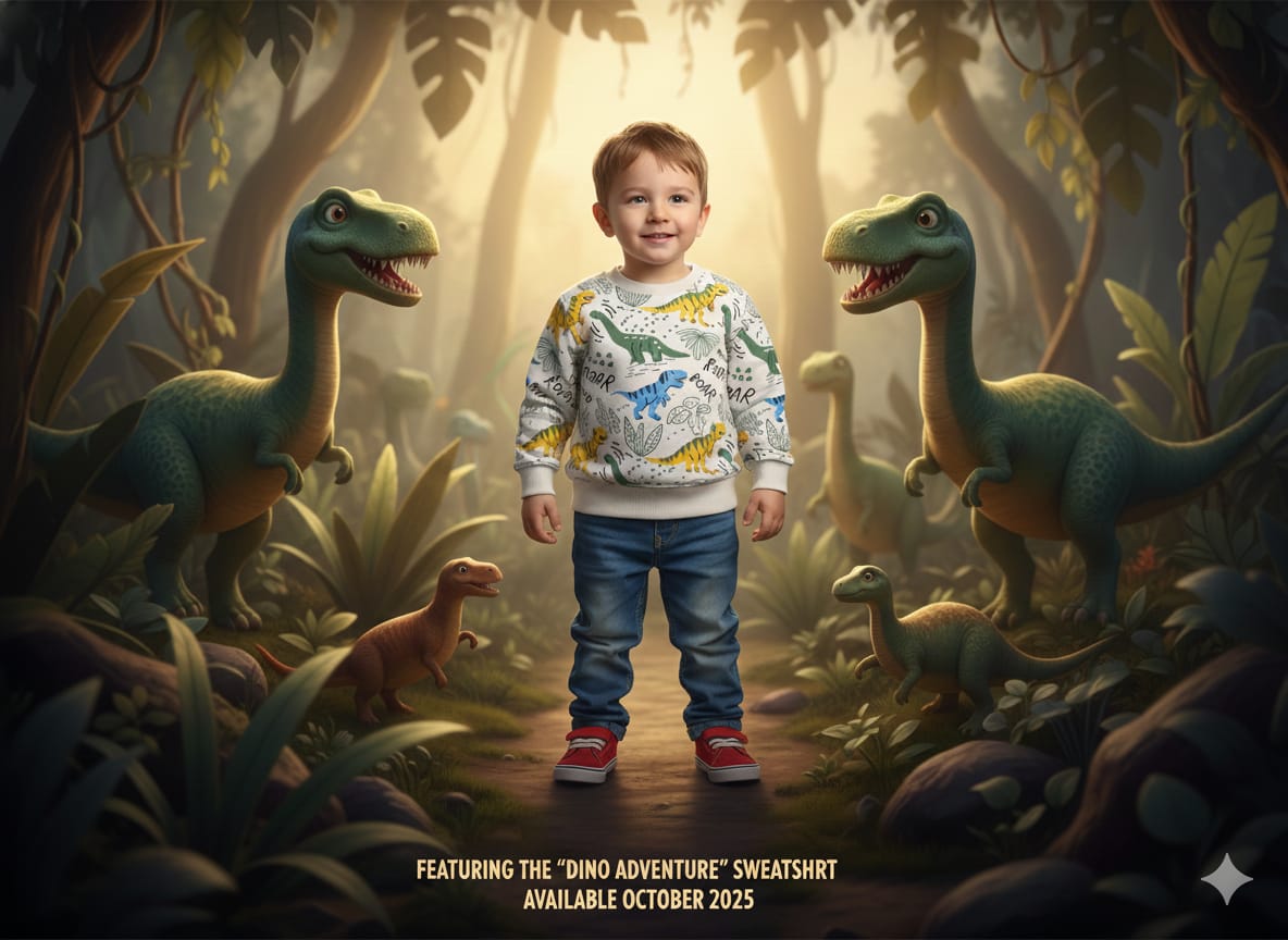 Child's long-sleeved sweatshirt with a dinosaur pattern