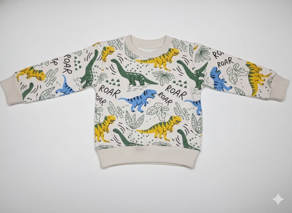 Child's long-sleeved sweatshirt with a dinosaur pattern