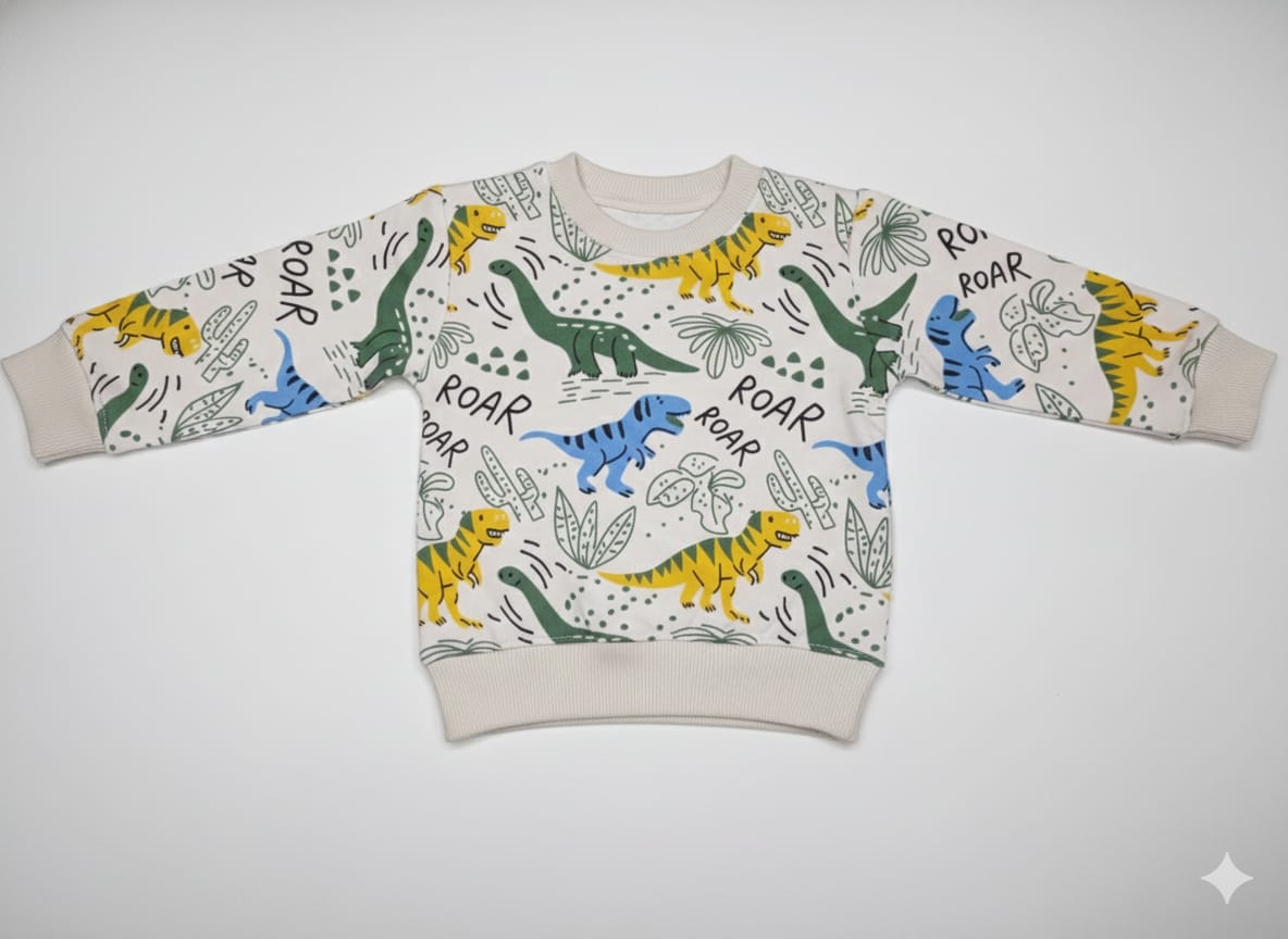 Child's long-sleeved sweatshirt with a dinosaur pattern