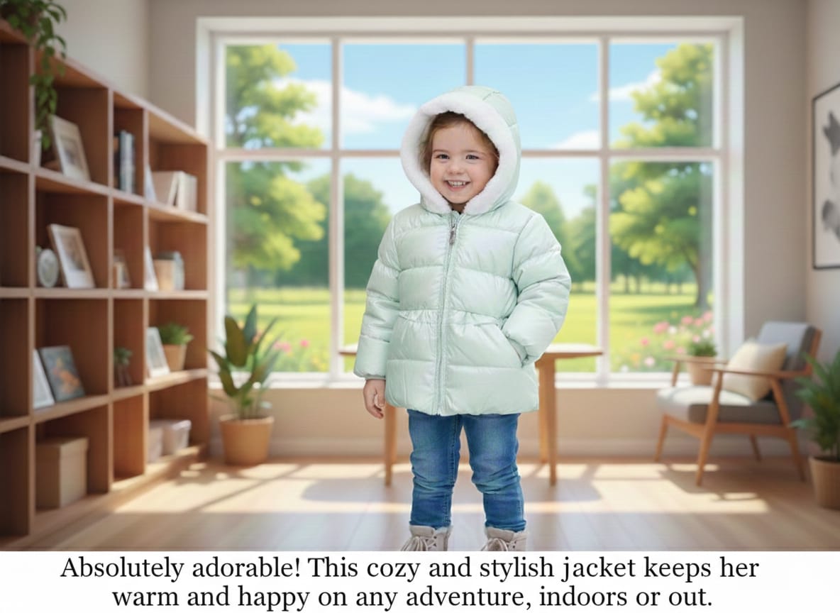 Shining light green Good quality Warm heavy weight jacket for girls