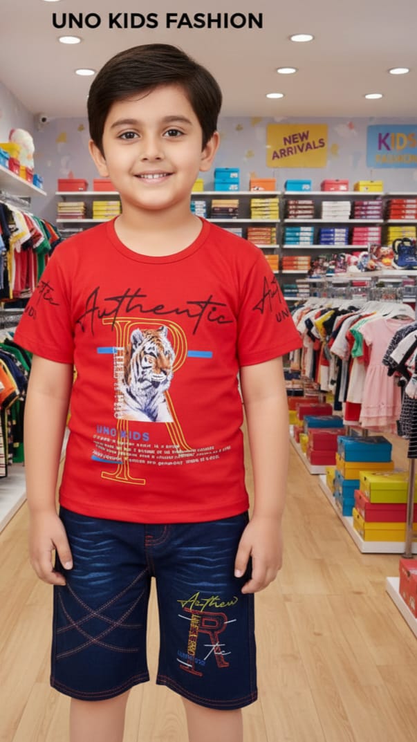 Printed red tiger t-shirt with shorts 🩳