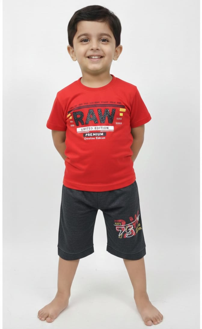 Premium quality red t-shirt and black shorts
