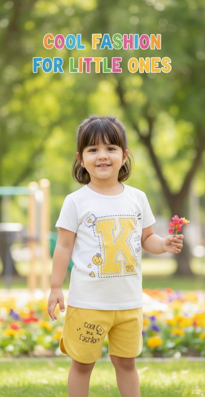 Girl Printed White shirt and yellow nikar colour