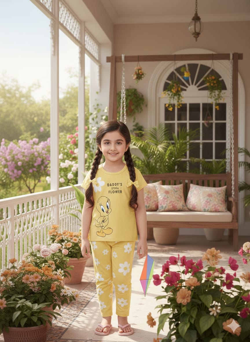 Printed yellow t-shirt and tights